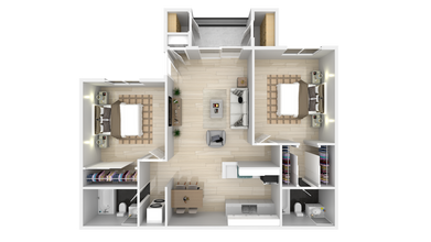 2Bed 2Bath 961sf floor plan